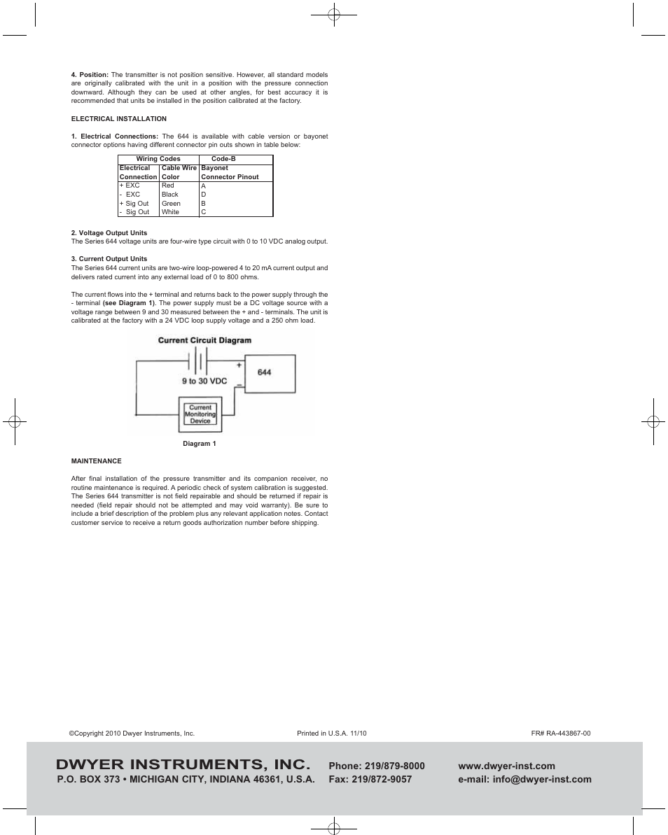 Dwyer instruments, inc | Dwyer 644 User Manual | Page 2 / 2