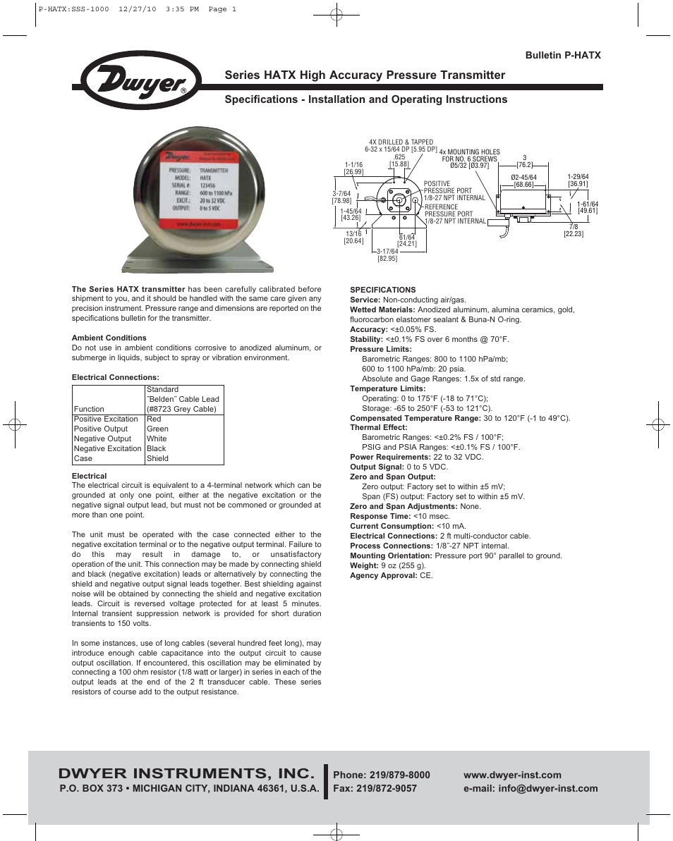 Dwyer HATX User Manual | 2 pages