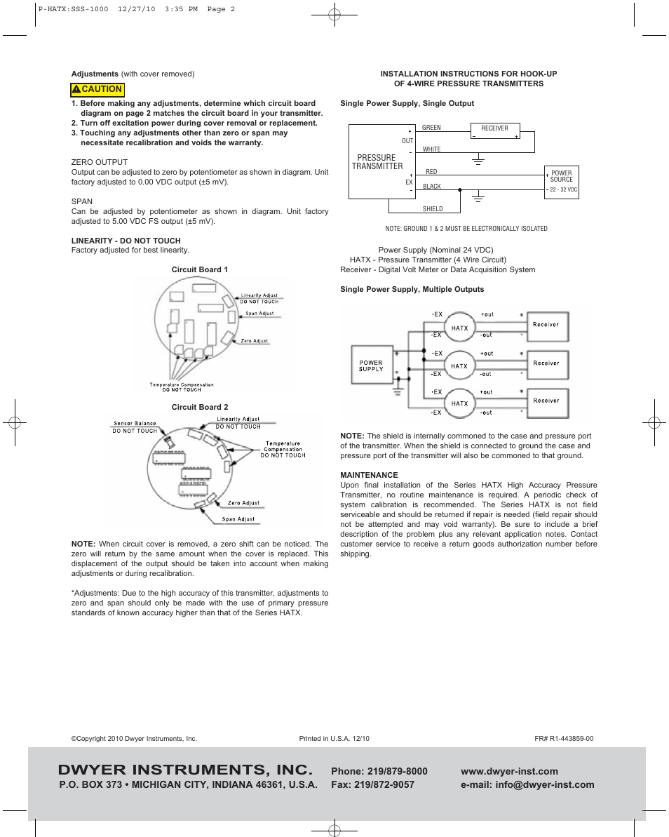 Dwyer instruments, inc | Dwyer HATX User Manual | Page 2 / 2