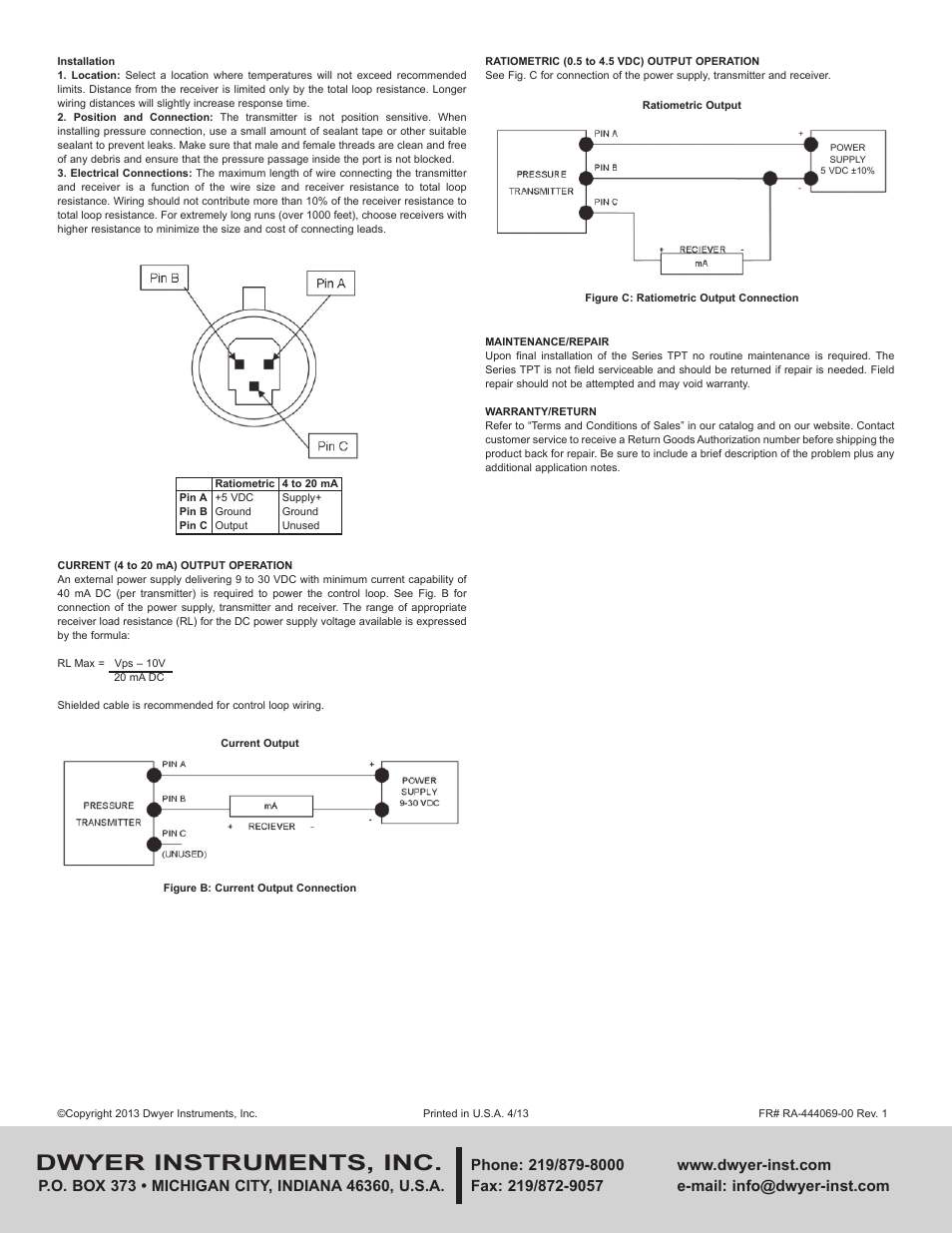 Dwyer instruments, inc | Dwyer TPT User Manual | Page 2 / 2