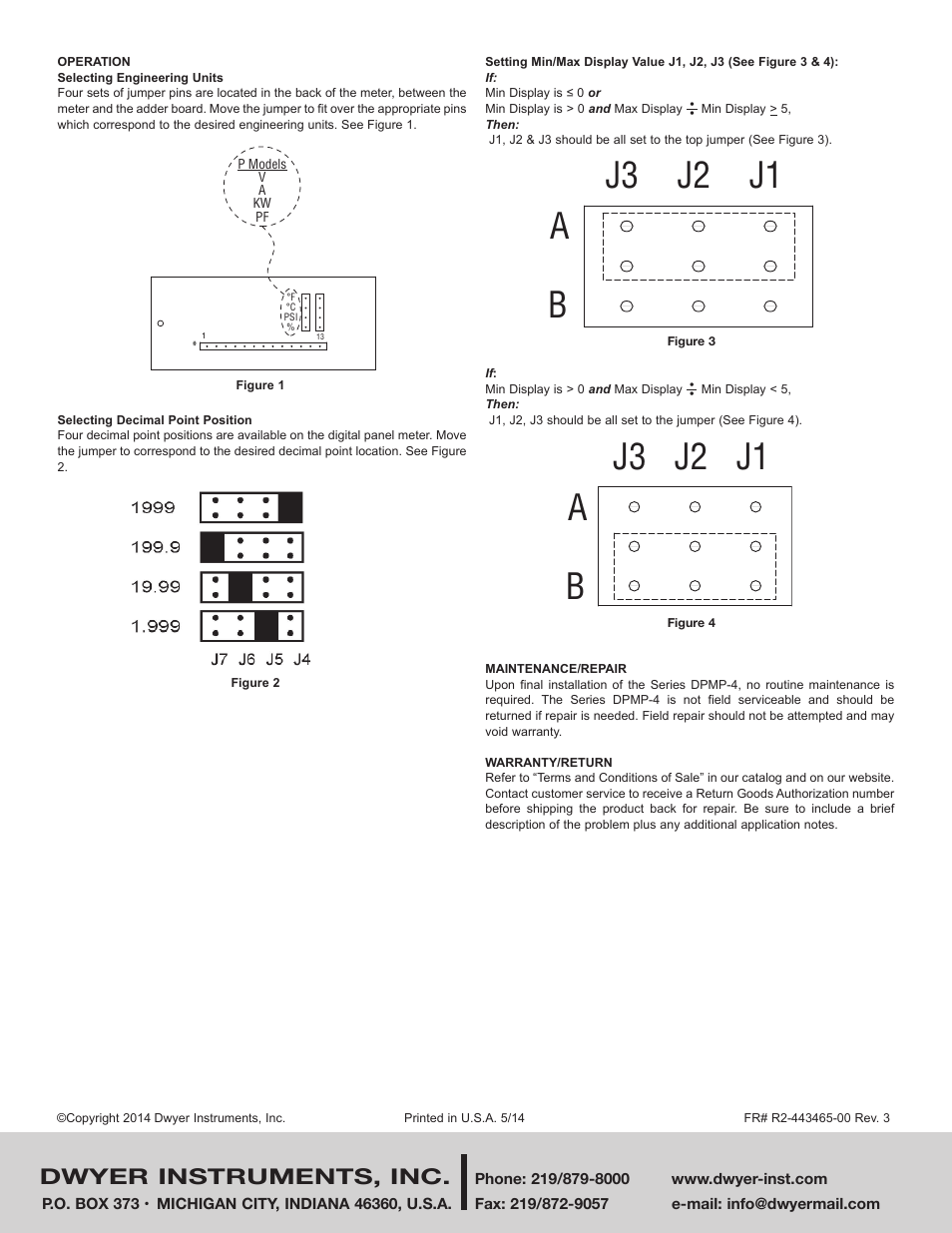 Aj3 j2 j1 b, Dwyer instruments, inc | Dwyer DPMP-4 User Manual | Page 2 / 2
