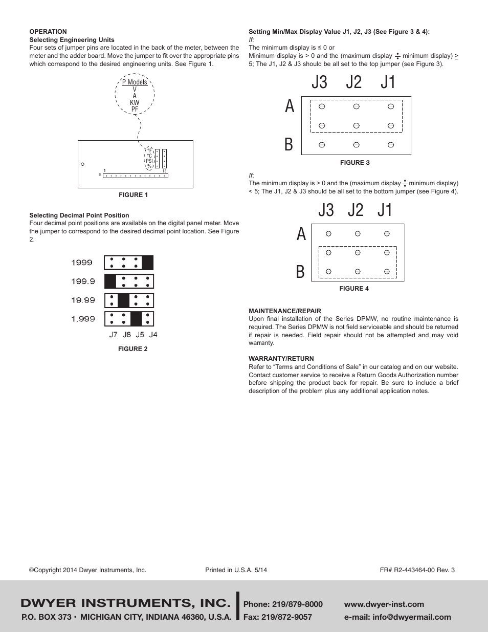 Aj3 j2 j1 b, Dwyer instruments, inc | Dwyer DPMW User Manual | Page 2 / 2