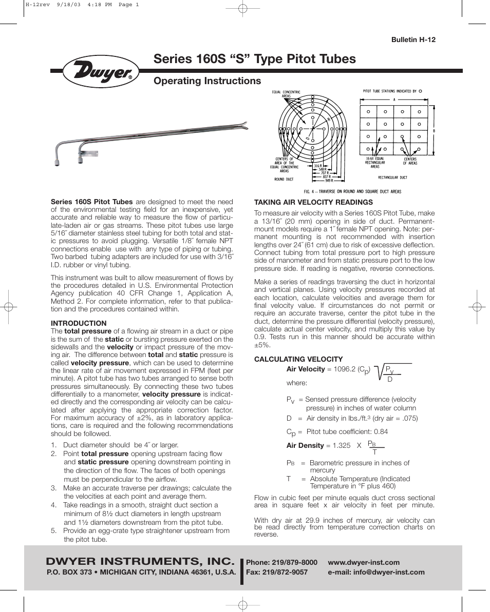 Dwyer 160S User Manual | 2 pages