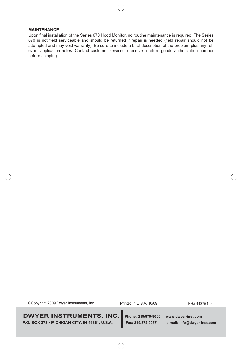 Dwyer instruments, inc | Dwyer 670 User Manual | Page 16 / 16