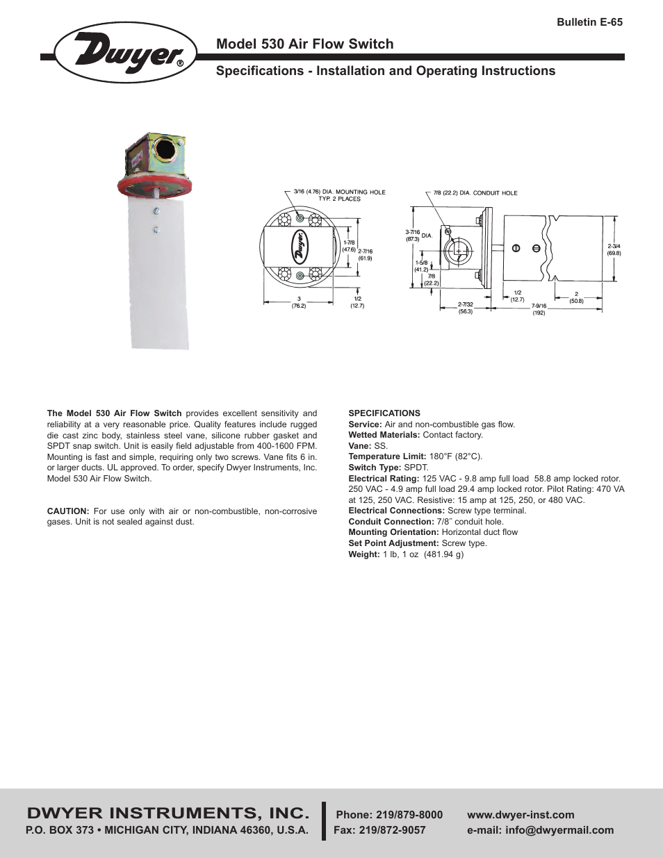 Dwyer 530 User Manual | 2 pages