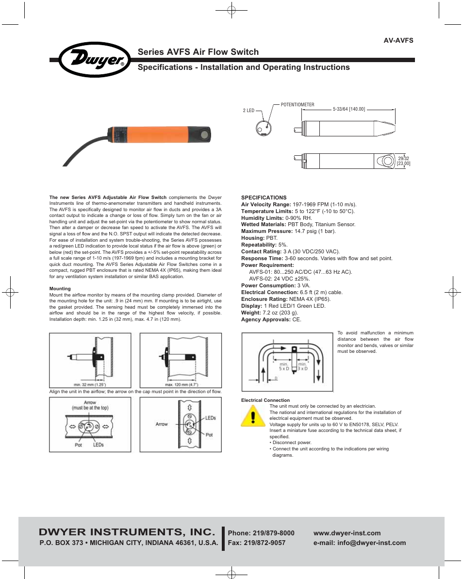 Dwyer AVFS User Manual | 2 pages