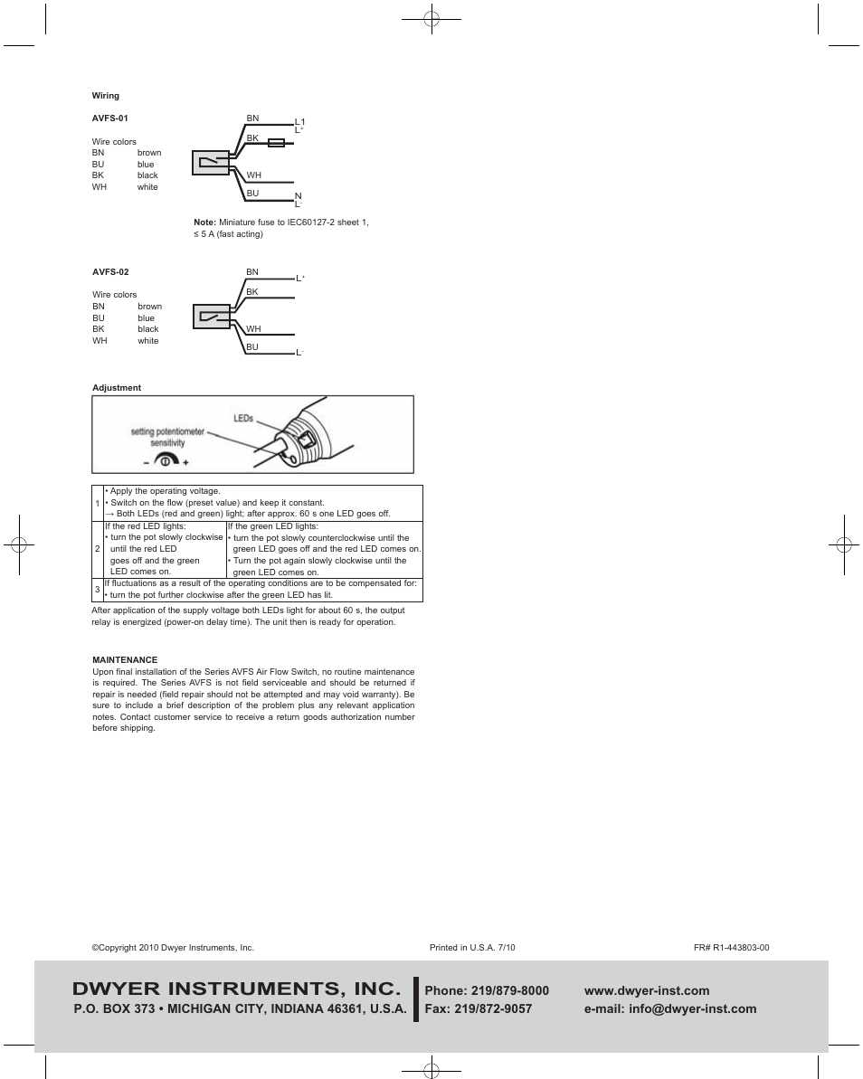 Dwyer instruments, inc | Dwyer AVFS User Manual | Page 2 / 2