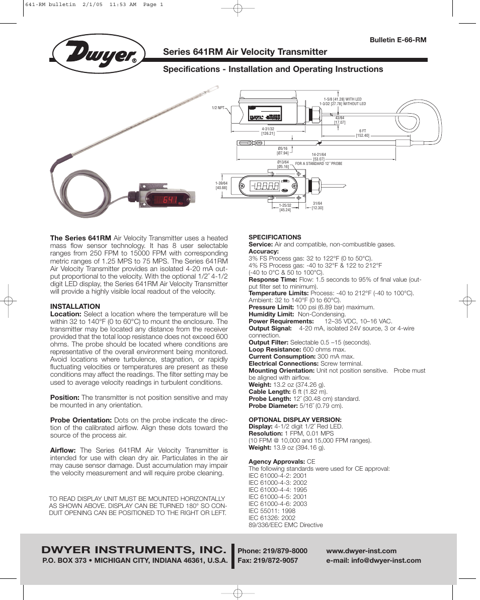 Dwyer 641RM User Manual | 4 pages