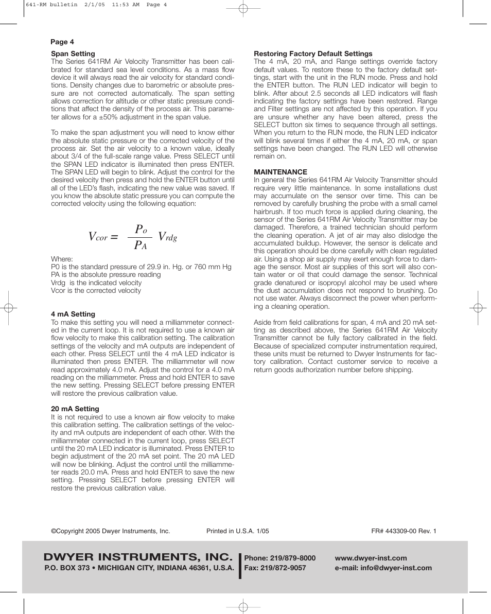 Dwyer 641RM User Manual | Page 4 / 4