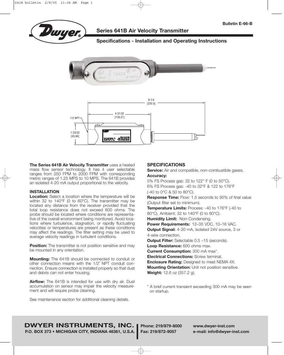 Dwyer 641B User Manual | 4 pages