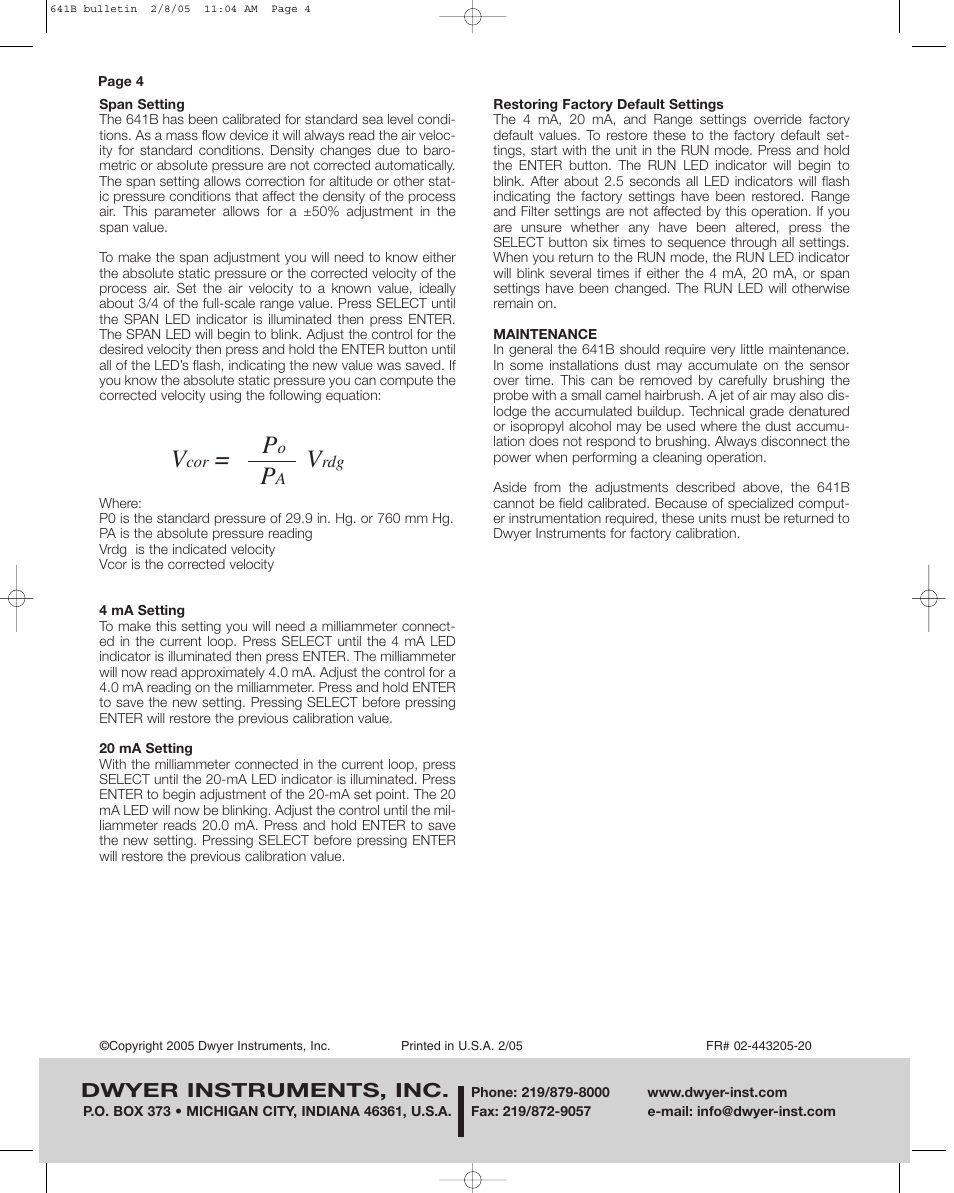 Dwyer 641B User Manual | Page 4 / 4
