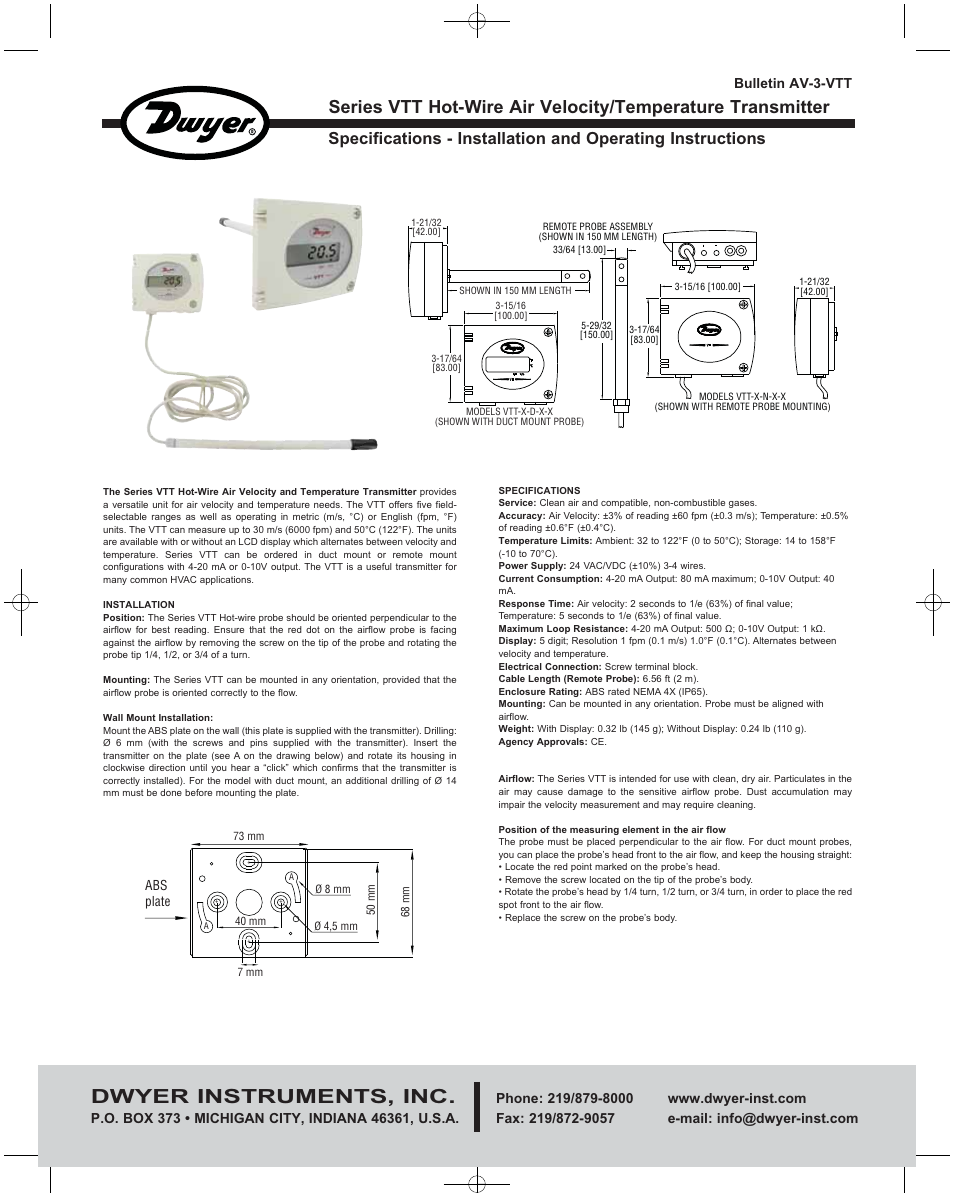 Dwyer VTT User Manual | 2 pages