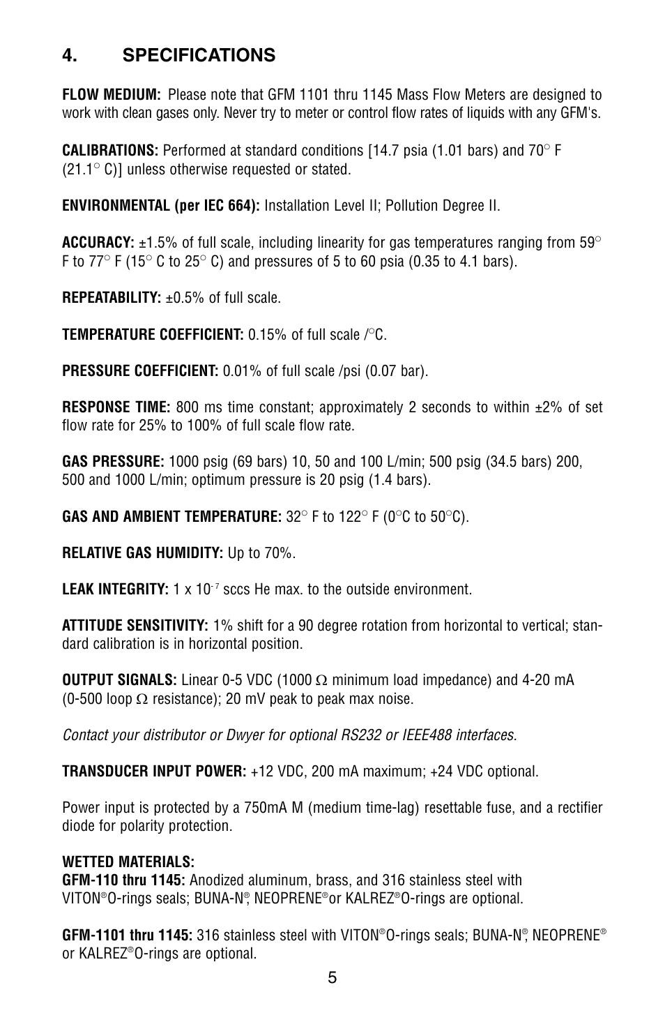 Specifications | Dwyer GFM User Manual | Page 9 / 32