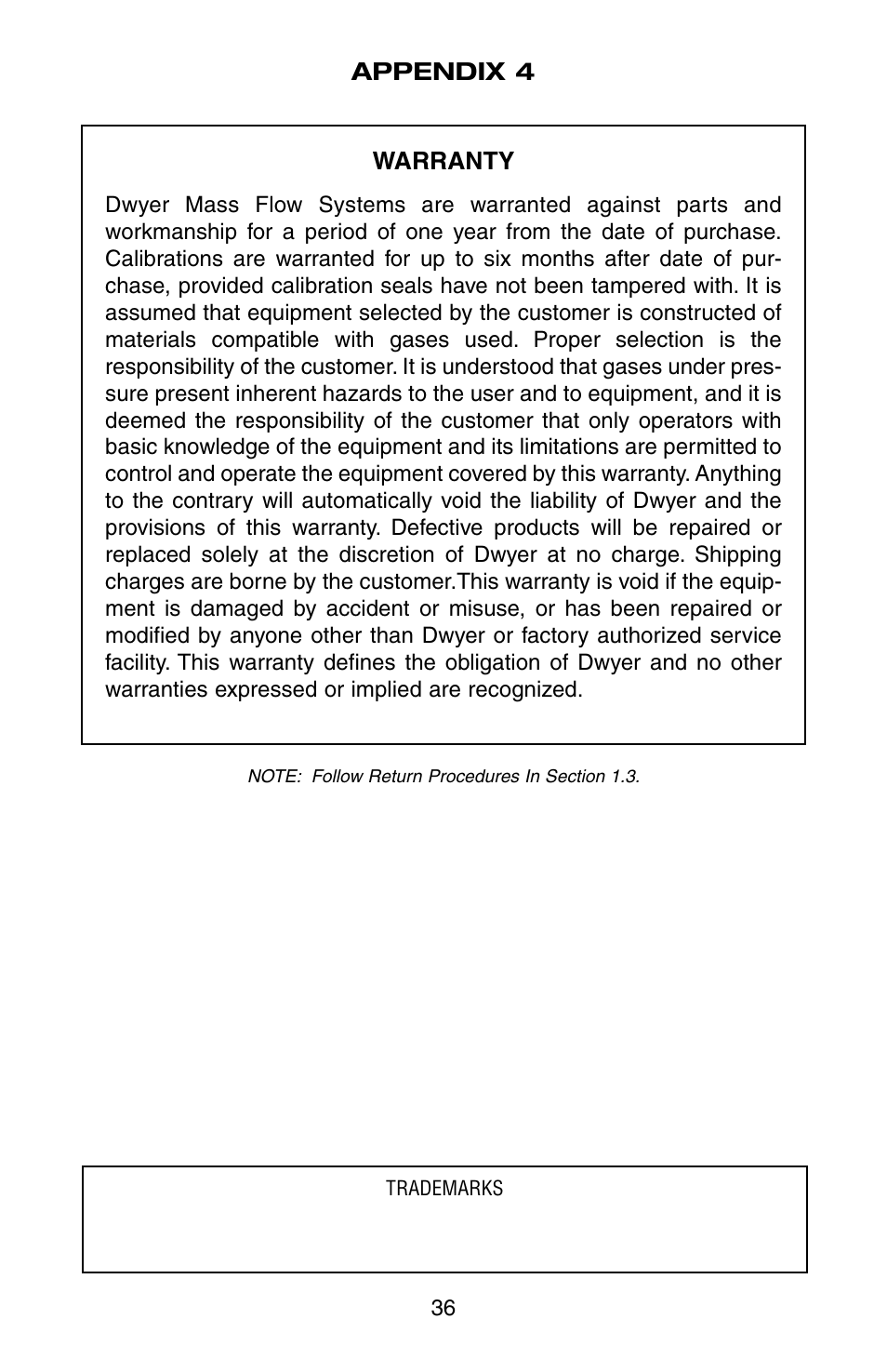 Appendix 4, Warranty, Trademarks | Dwyer GFC User Manual | Page 40 / 40
