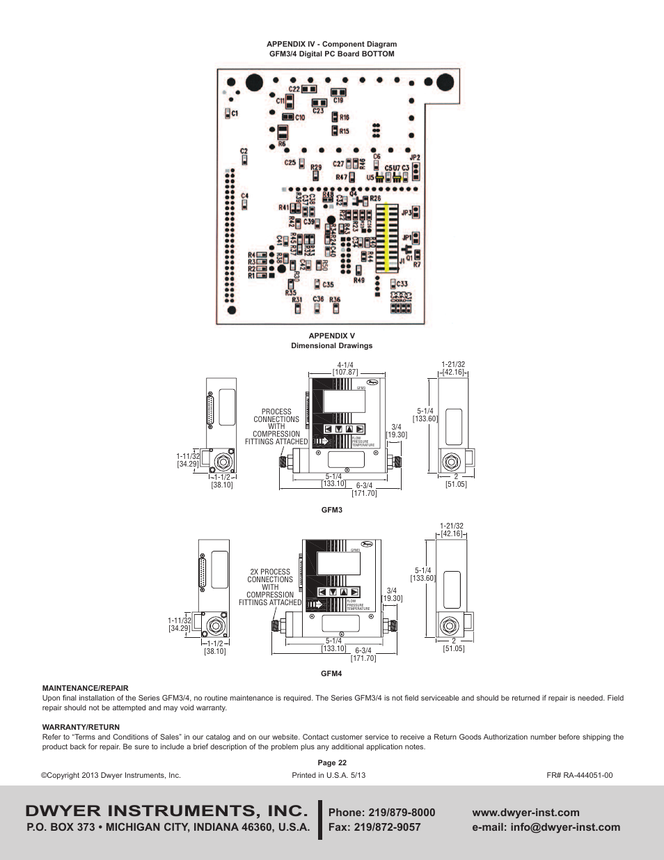 Dwyer instruments, inc | Dwyer GFM4 User Manual | Page 22 / 22