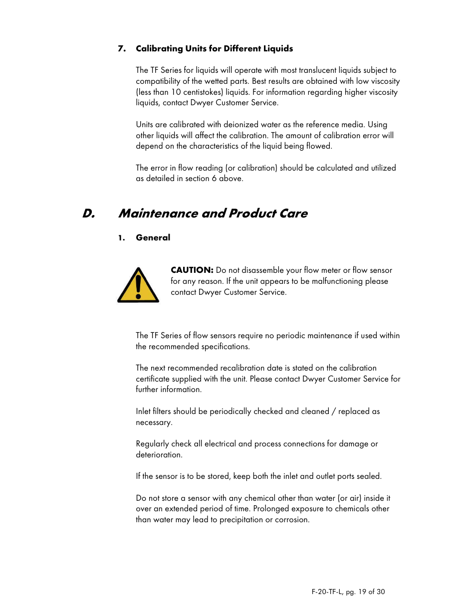 D. maintenance and product care | Dwyer TFM-LP User Manual | Page 19 / 30