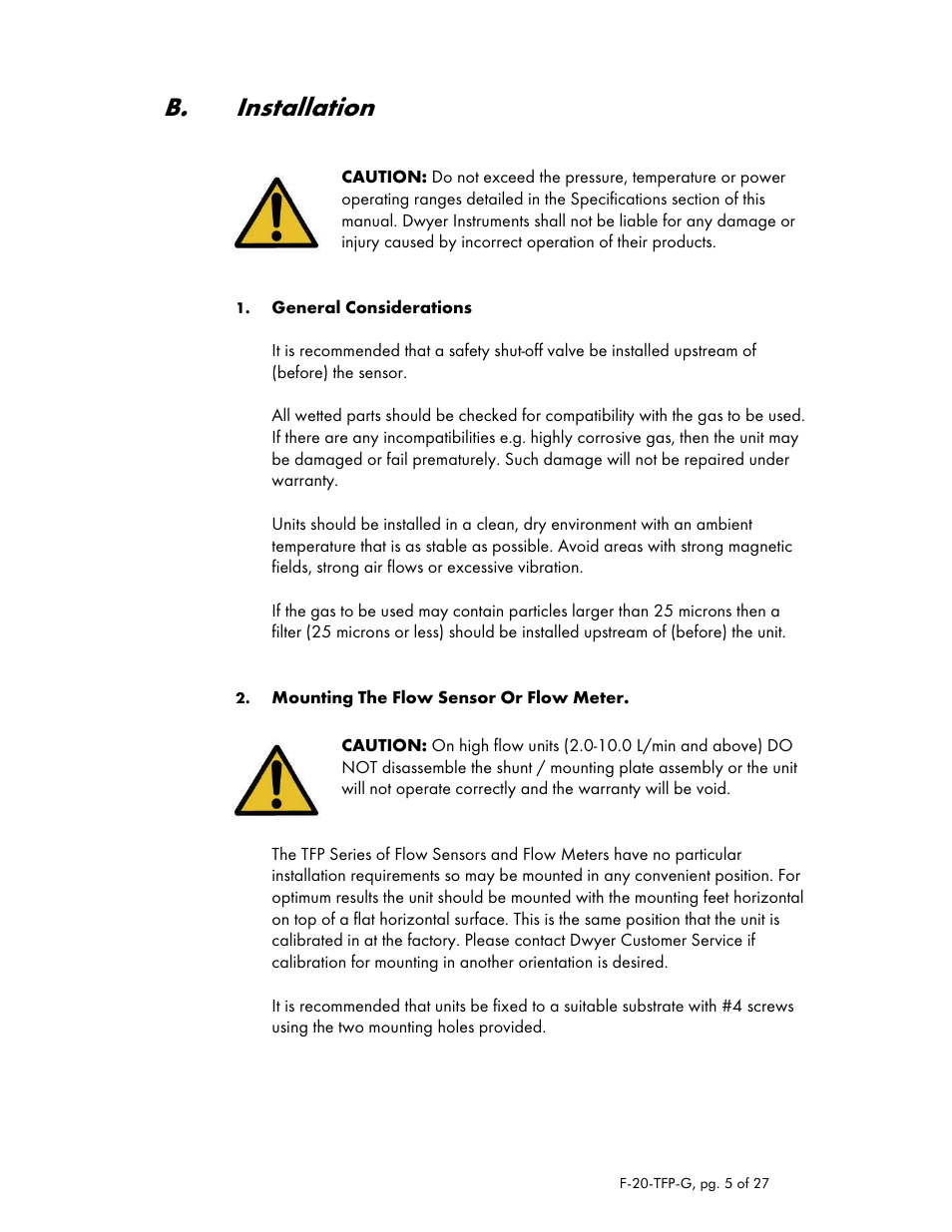 B. installation | Dwyer TFP-GV User Manual | Page 5 / 27