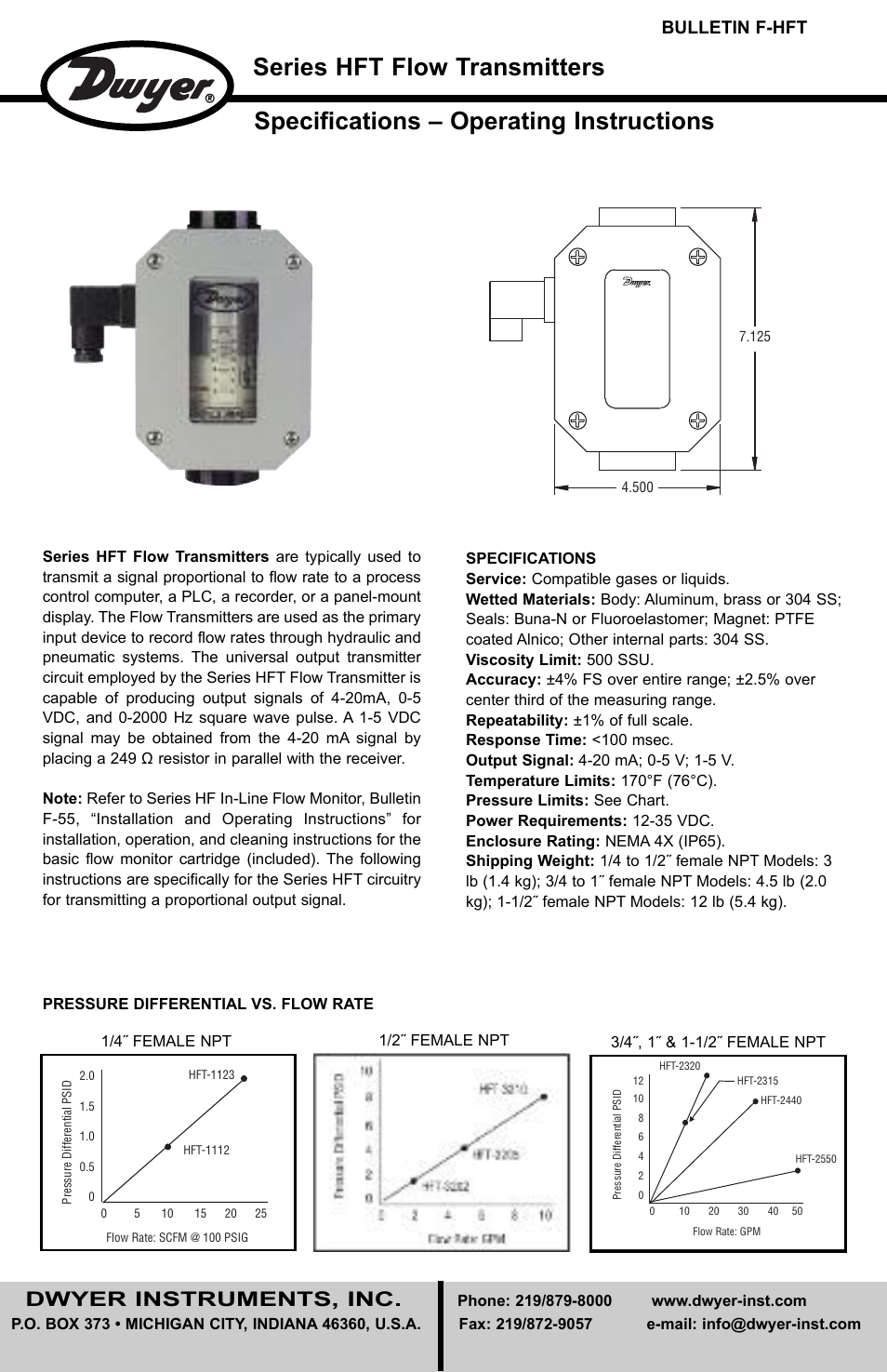 Dwyer HFT User Manual | 4 pages