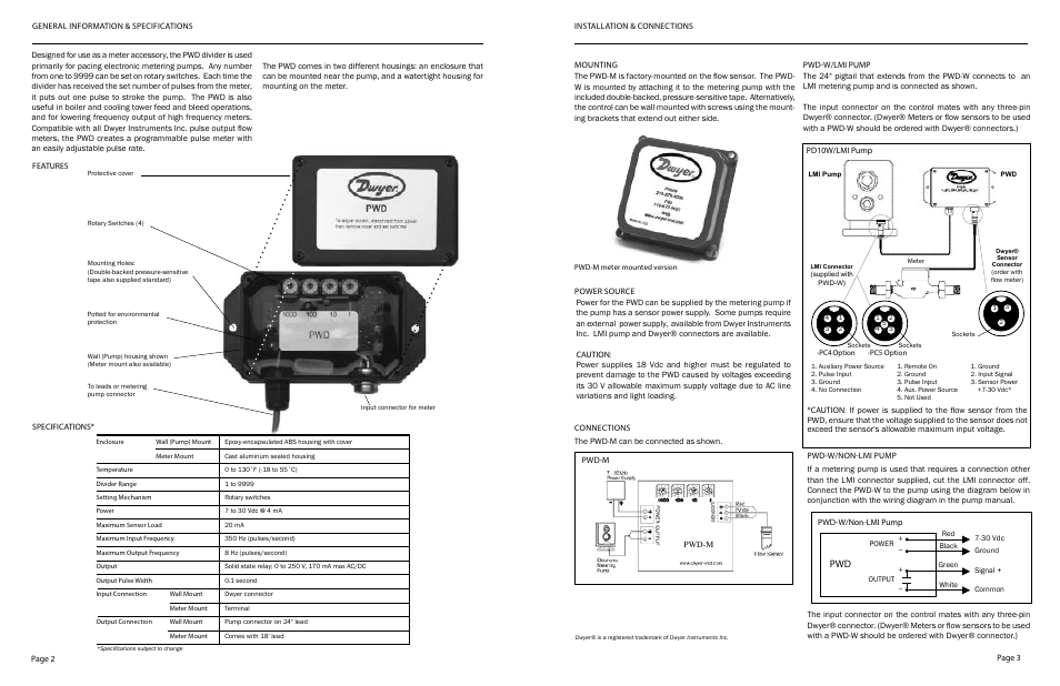 Dwyer PWD User Manual | Page 2 / 3