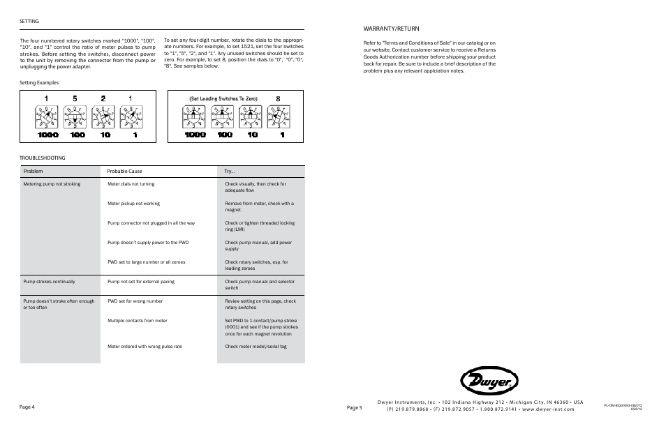 Warranty/return | Dwyer PWD User Manual | Page 3 / 3