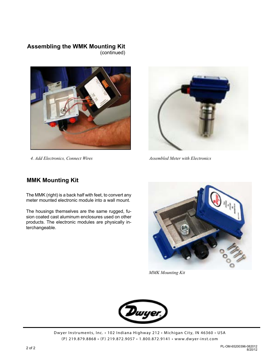 Mmk mounting kit, Assembling the wmk mounting kit | Dwyer FPCA User Manual | Page 2 / 2