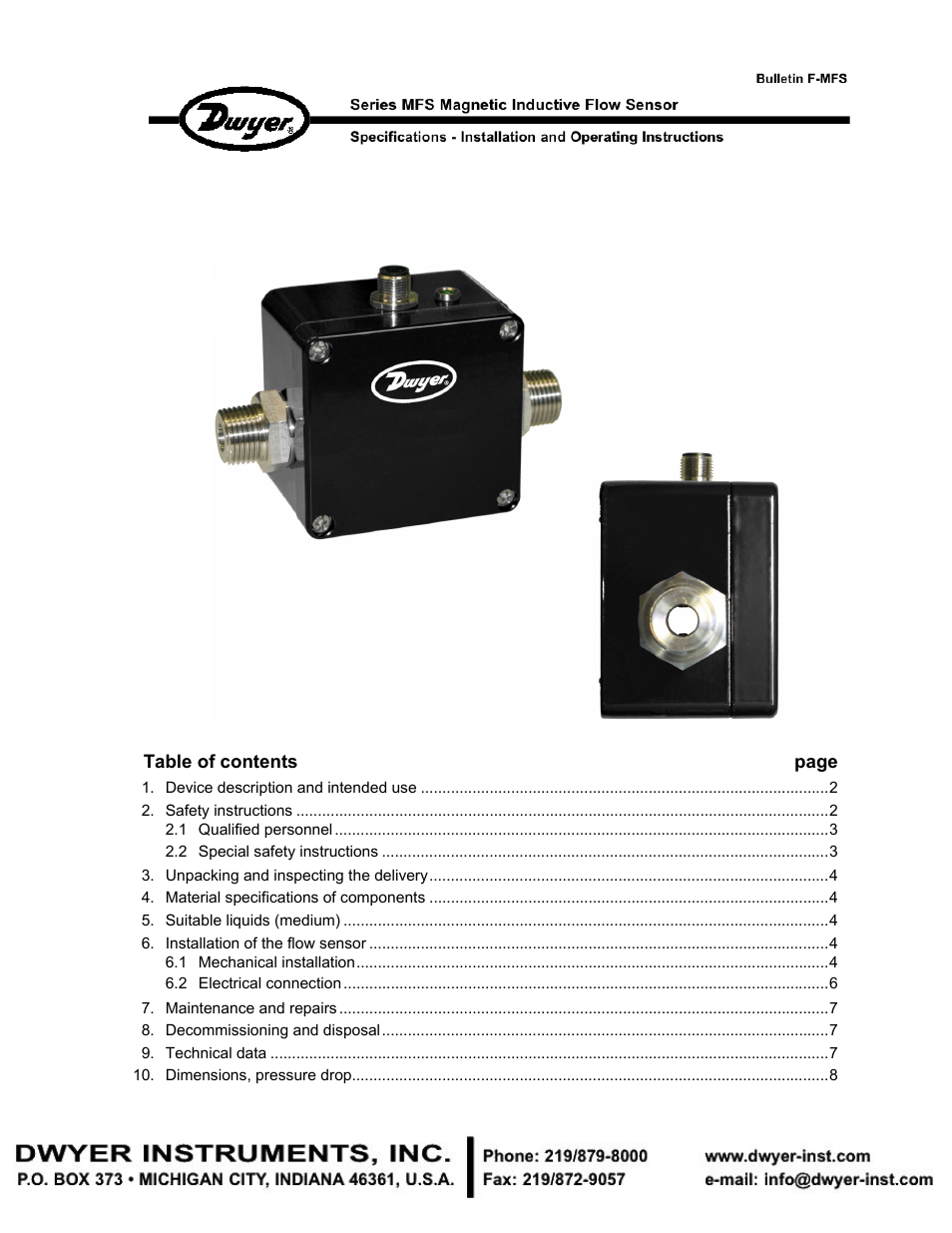 Dwyer MFS User Manual | 8 pages
