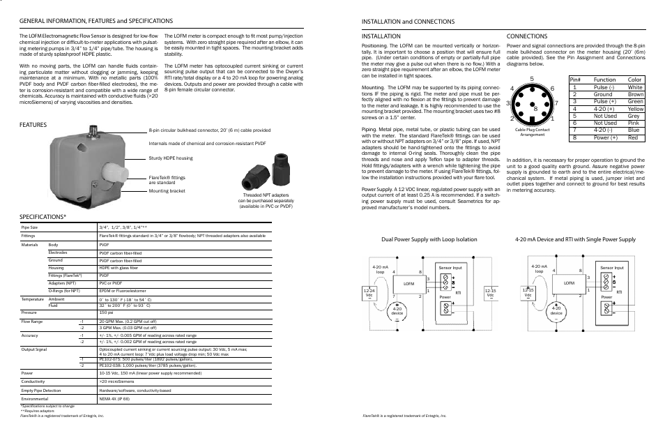 Connections, Specifications | Dwyer LOFM User Manual | Page 2 / 3