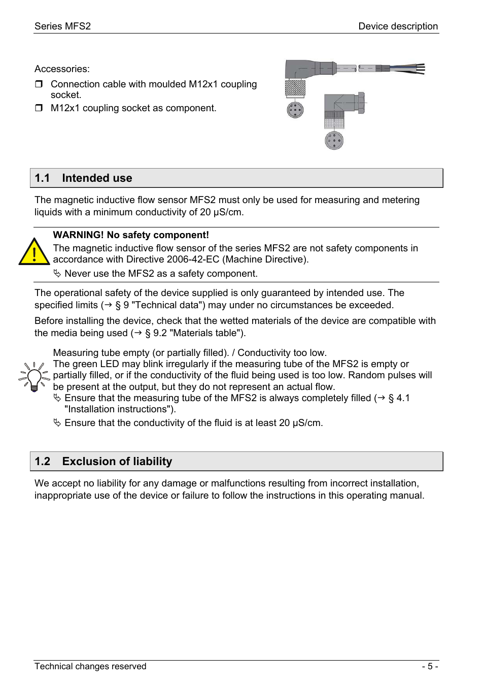 1 intended use, 2 exclusion of liability, 1 intended use 1.2 exclusion of liability | Dwyer MFS2 User Manual | Page 5 / 16