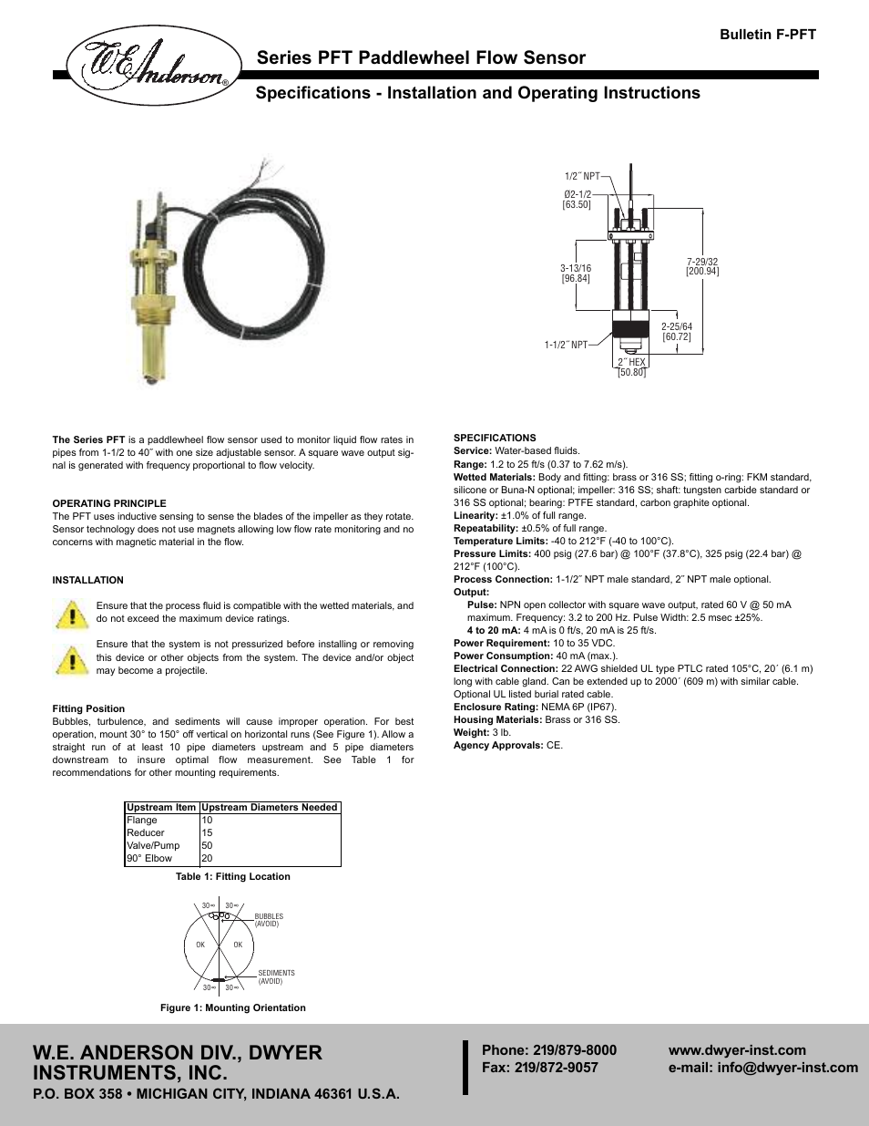 Dwyer PFT User Manual | 4 pages