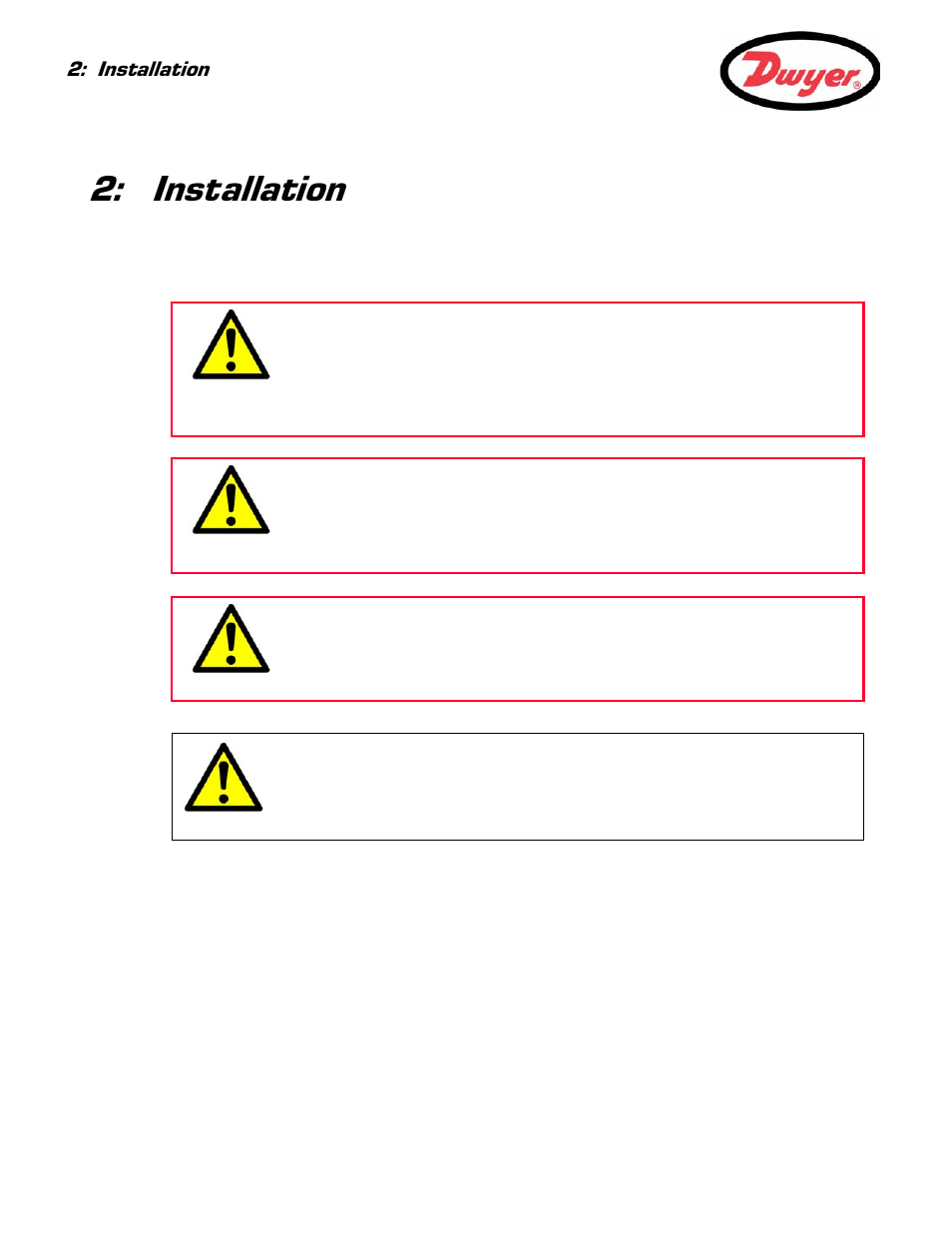 Installation, 1 safety precautions and warnings, 2 installing the ufb instrument | 1 positioning the instrument, Installation 6 | Dwyer UFB User Manual | Page 10 / 48