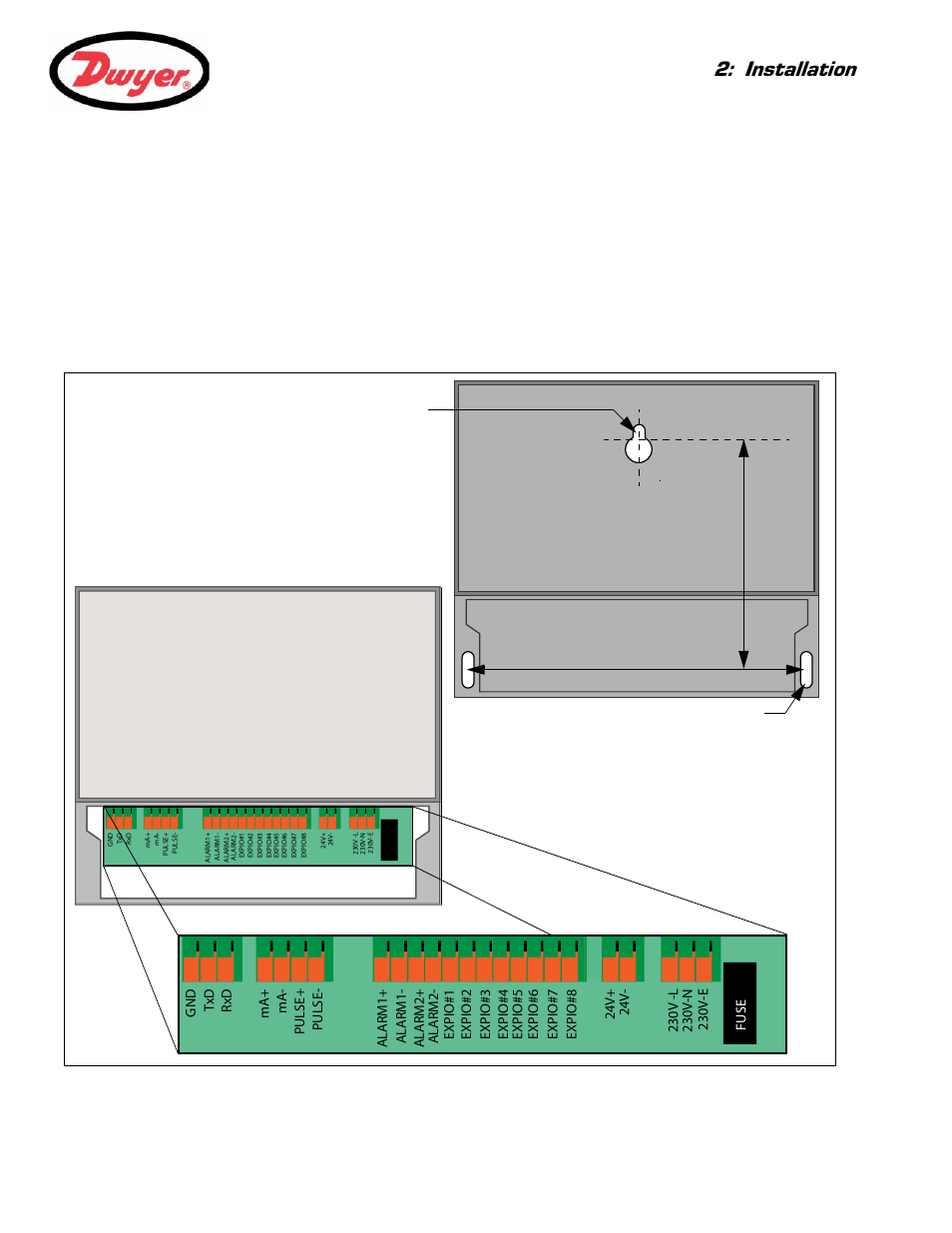 2 mounting the instrument, Installation, Mounting details | Cable connections | Dwyer UFB User Manual | Page 11 / 48