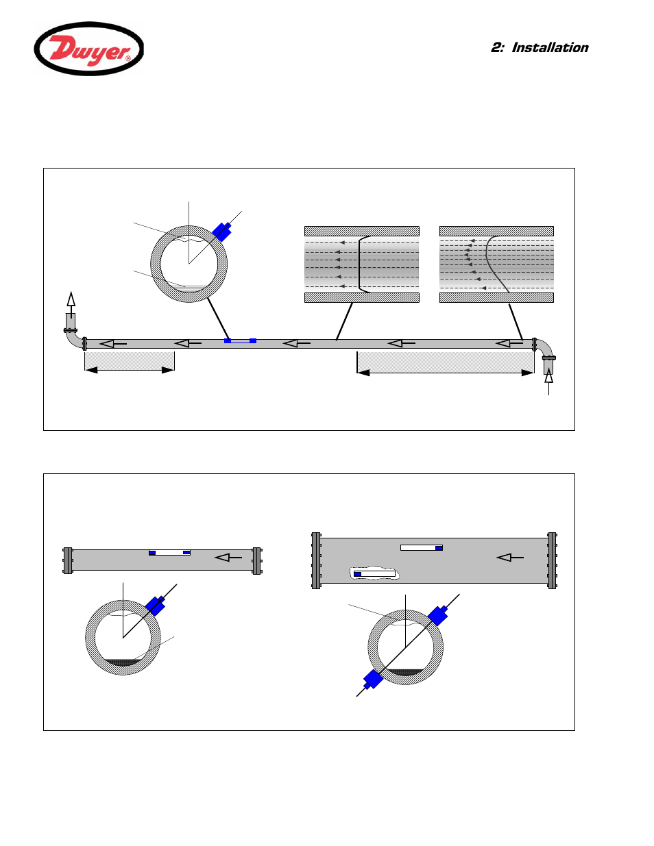 3 installing the ultrasonic transducers, 1 transducer positioning, Installation | Dwyer UFB User Manual | Page 13 / 48