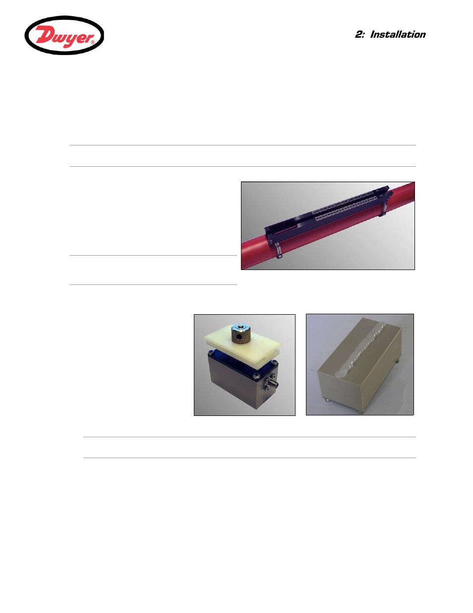 3 attaching the transducer holder to the pipe, 4 fitting the transducers, Installation | Dwyer UFB User Manual | Page 15 / 48