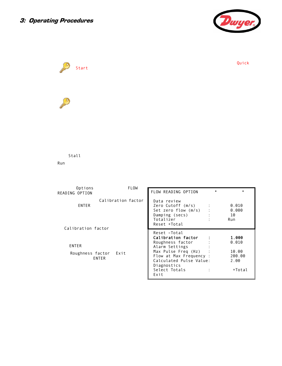 3 adjusting the calibration factor, Paragraph 3.3.3, Operating procedures | Dwyer UFB User Manual | Page 26 / 48