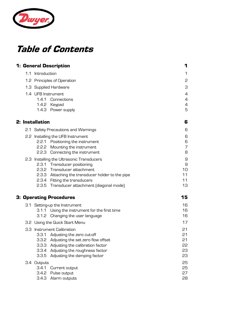 Dwyer UFB User Manual | Page 3 / 48