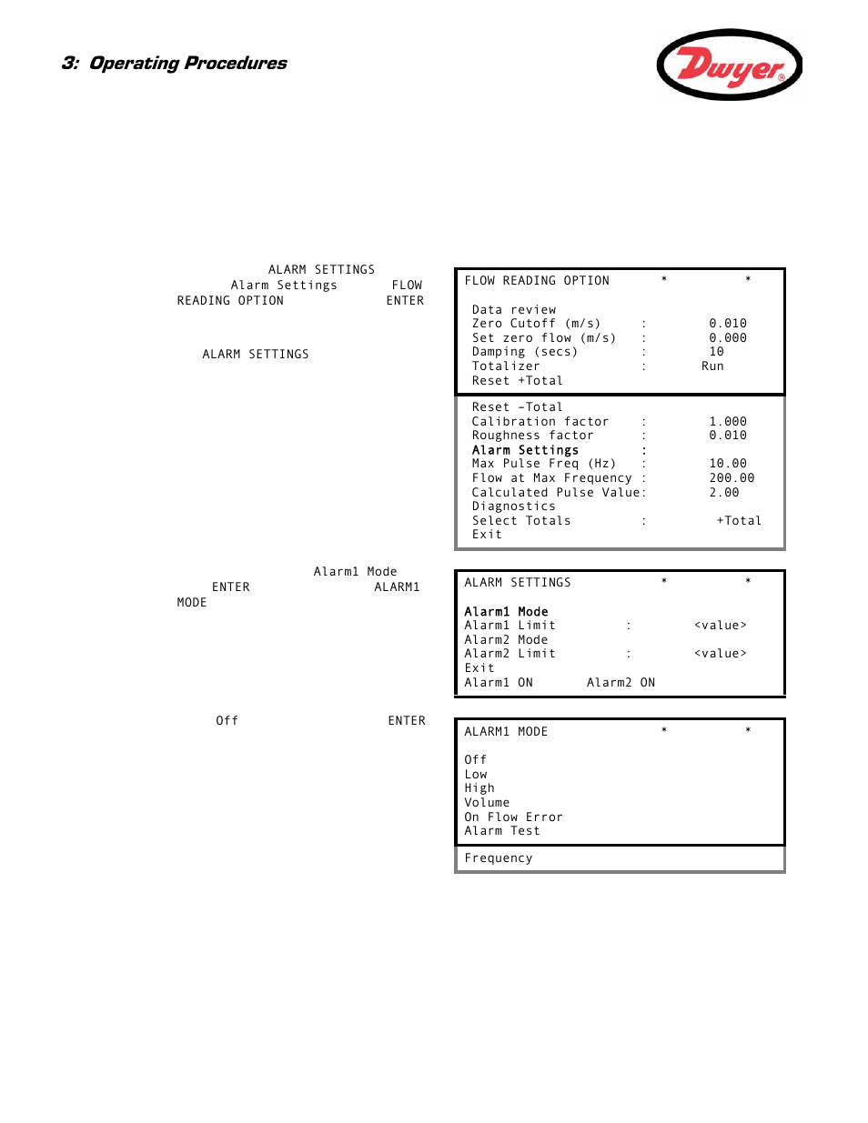 Resetting an alarm, Alarm configuration, Operating procedures | Dwyer UFB User Manual | Page 34 / 48