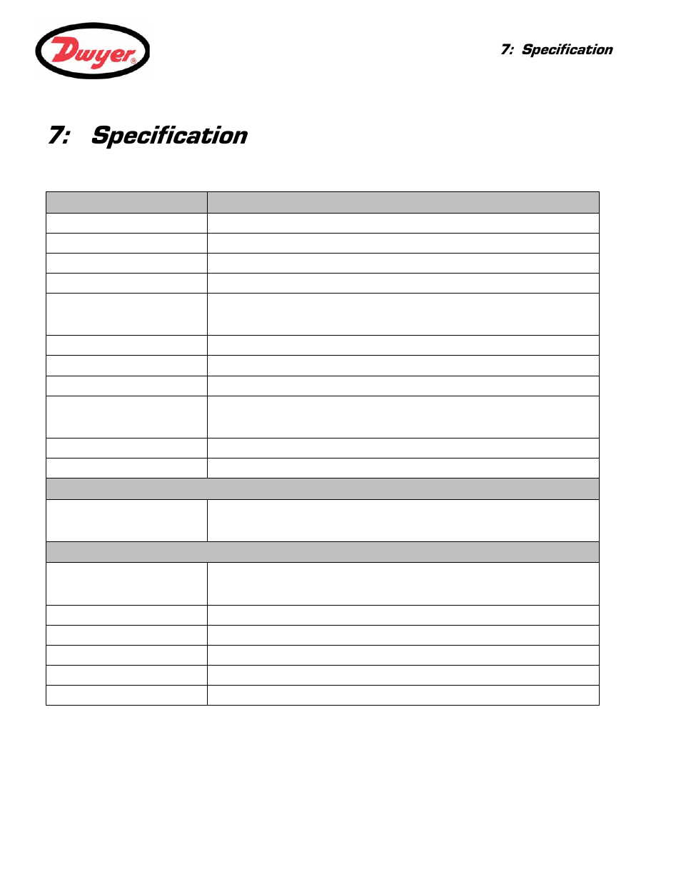 Specification, Specification 41 | Dwyer UFB User Manual | Page 45 / 48