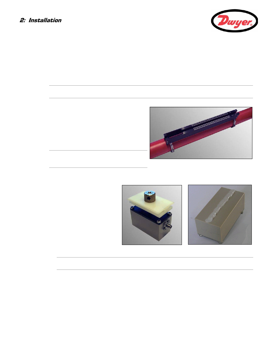 3 attaching the transducer holder to the pipe, 4 fitting the transducers, Installation | Dwyer UFC User Manual | Page 16 / 56
