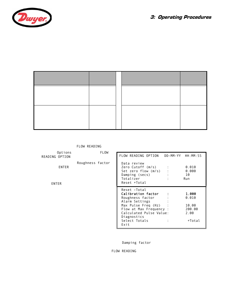 4 adjusting the roughness factor, 5 adjusting the damping factor, Paragraph 3.3.4 | Factor – paragraph 3.3.5, Operating procedures | Dwyer UFC User Manual | Page 29 / 56