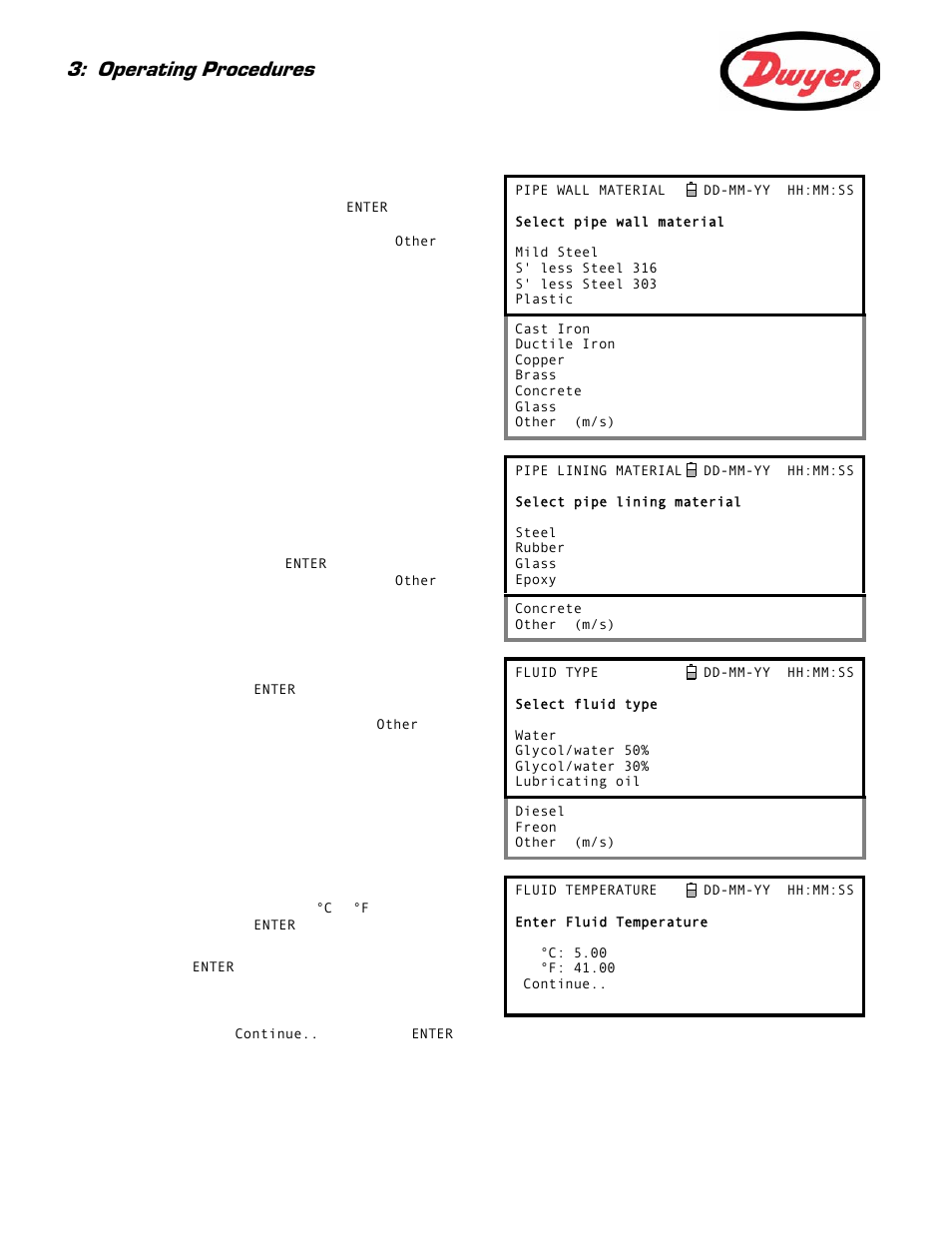 Operating procedures | Dwyer Series PUB User Manual | Page 18 / 44