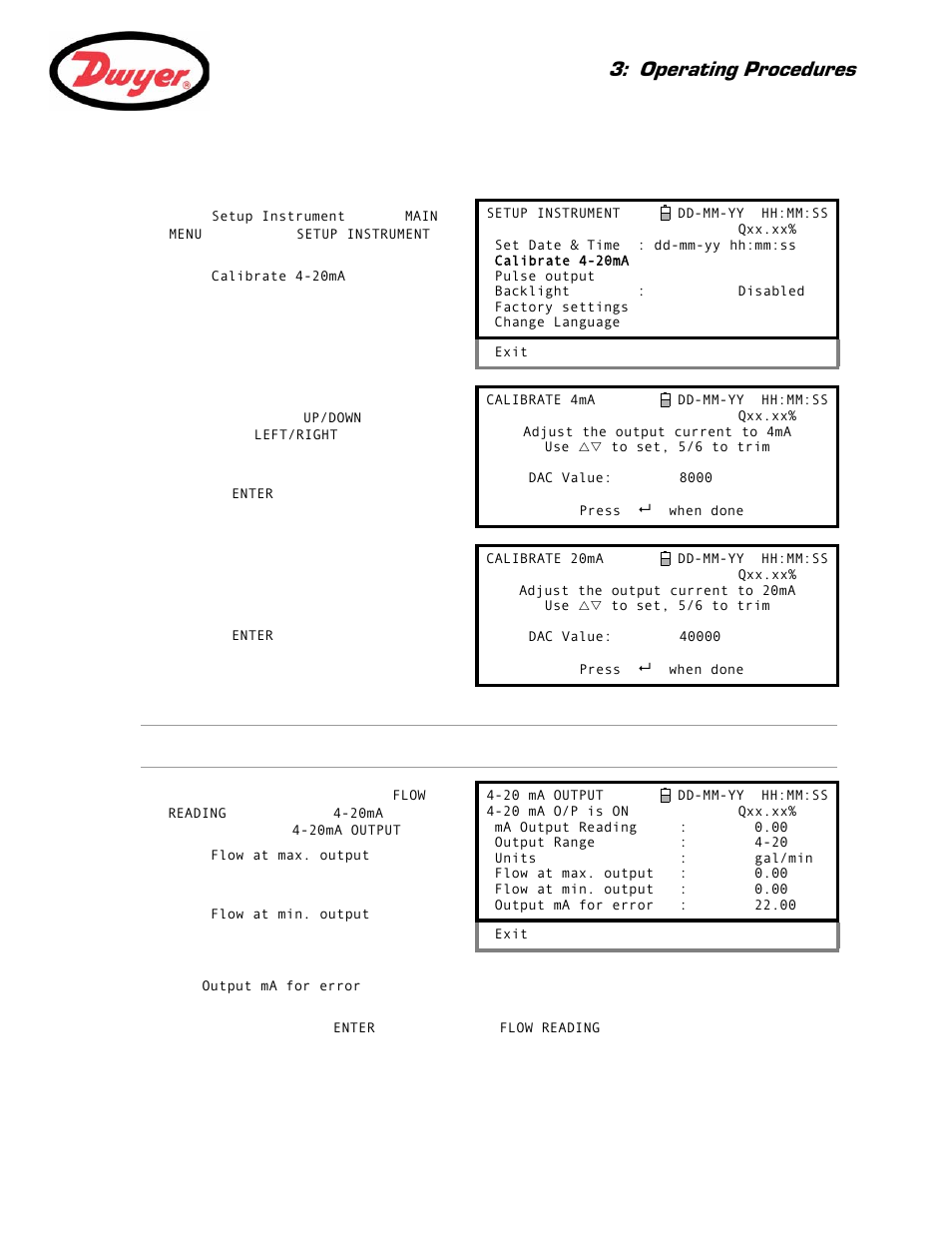 20ma signal scaling, Operating procedures | Dwyer Series PUB User Manual | Page 29 / 44