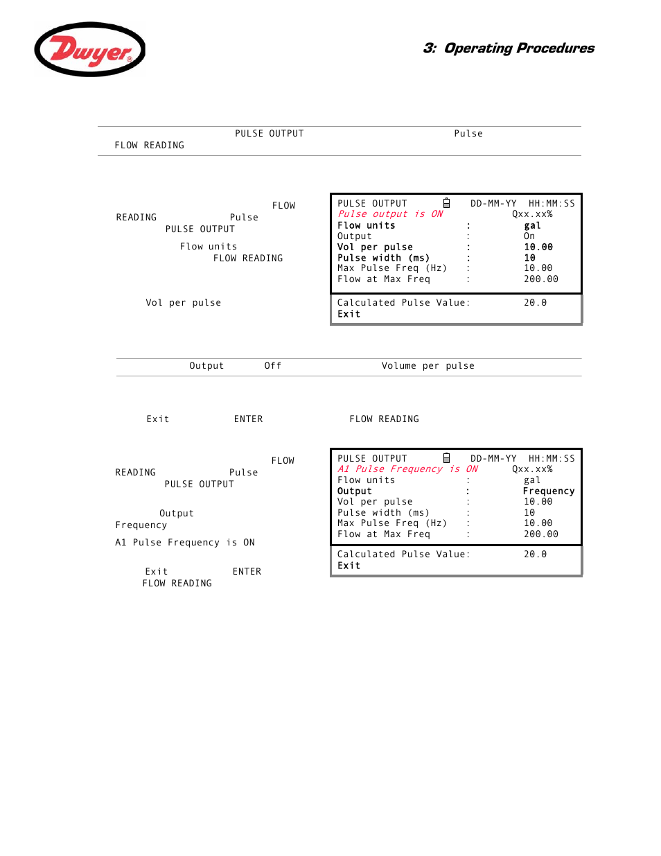 Selecting the pulse output frequency mode, Operating procedures | Dwyer Series PUB User Manual | Page 31 / 44