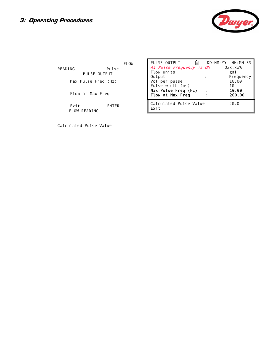 Calibrating the pulse frequency range, Operating procedures | Dwyer Series PUB User Manual | Page 32 / 44
