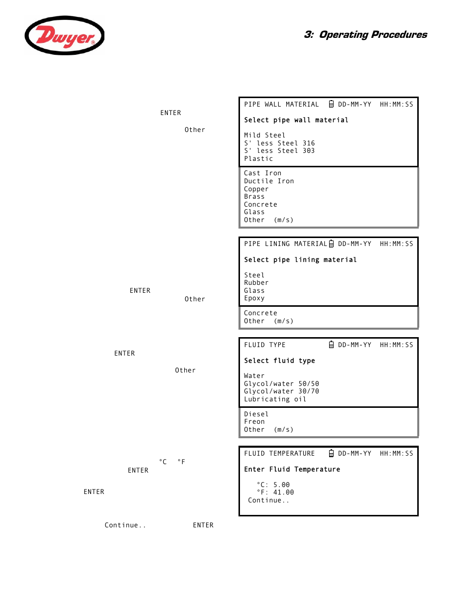 Operating procedures | Dwyer Series PUF User Manual | Page 19 / 57