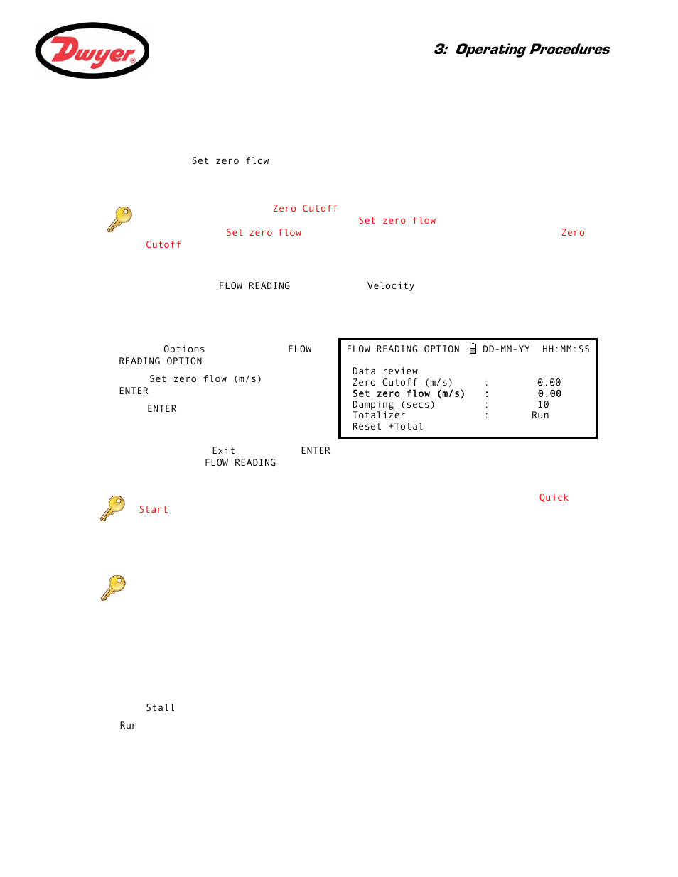 2 adjusting the set zero flow offset, 3 adjusting the calibration factor, Paragraph 3.5.2 | Paragraph 3.5.3, Operating procedures | Dwyer Series PUF User Manual | Page 25 / 57