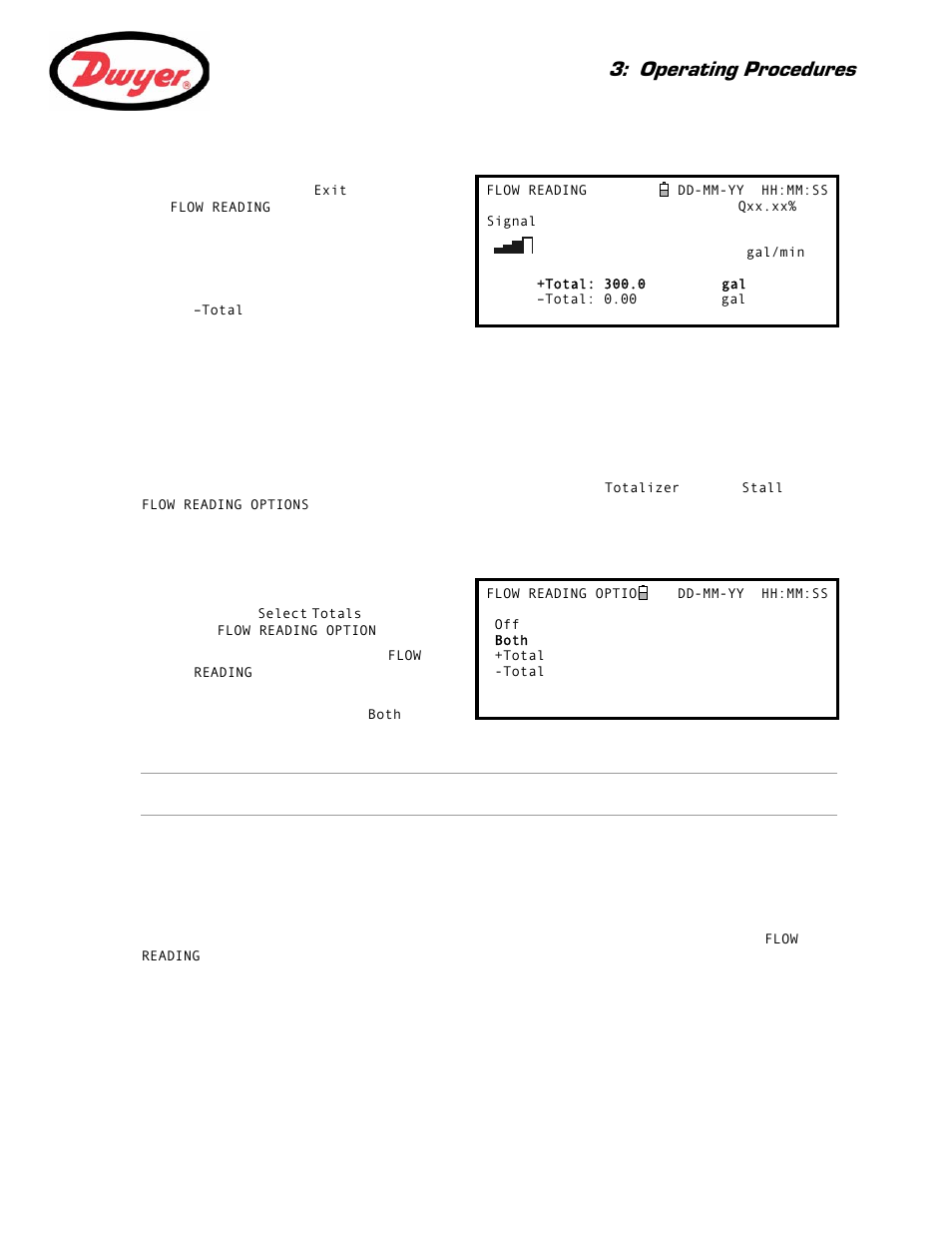 Calculating the average flow, How to stop the totalizer temporarily, 2 display of totalizers | Starting point, Paragraph 3.6.3, Operating procedures | Dwyer Series PUF User Manual | Page 29 / 57