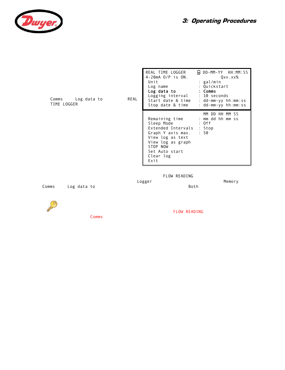 5 how to log directly to a pc, Selection made during logging set-up, To a pc – paragraph 3.6.5 | Operating procedures | Dwyer Series PUF User Manual | Page 35 / 57