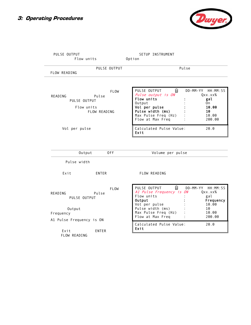 Selecting the pulse output frequency mode, Operating procedures | Dwyer Series PUF User Manual | Page 42 / 57