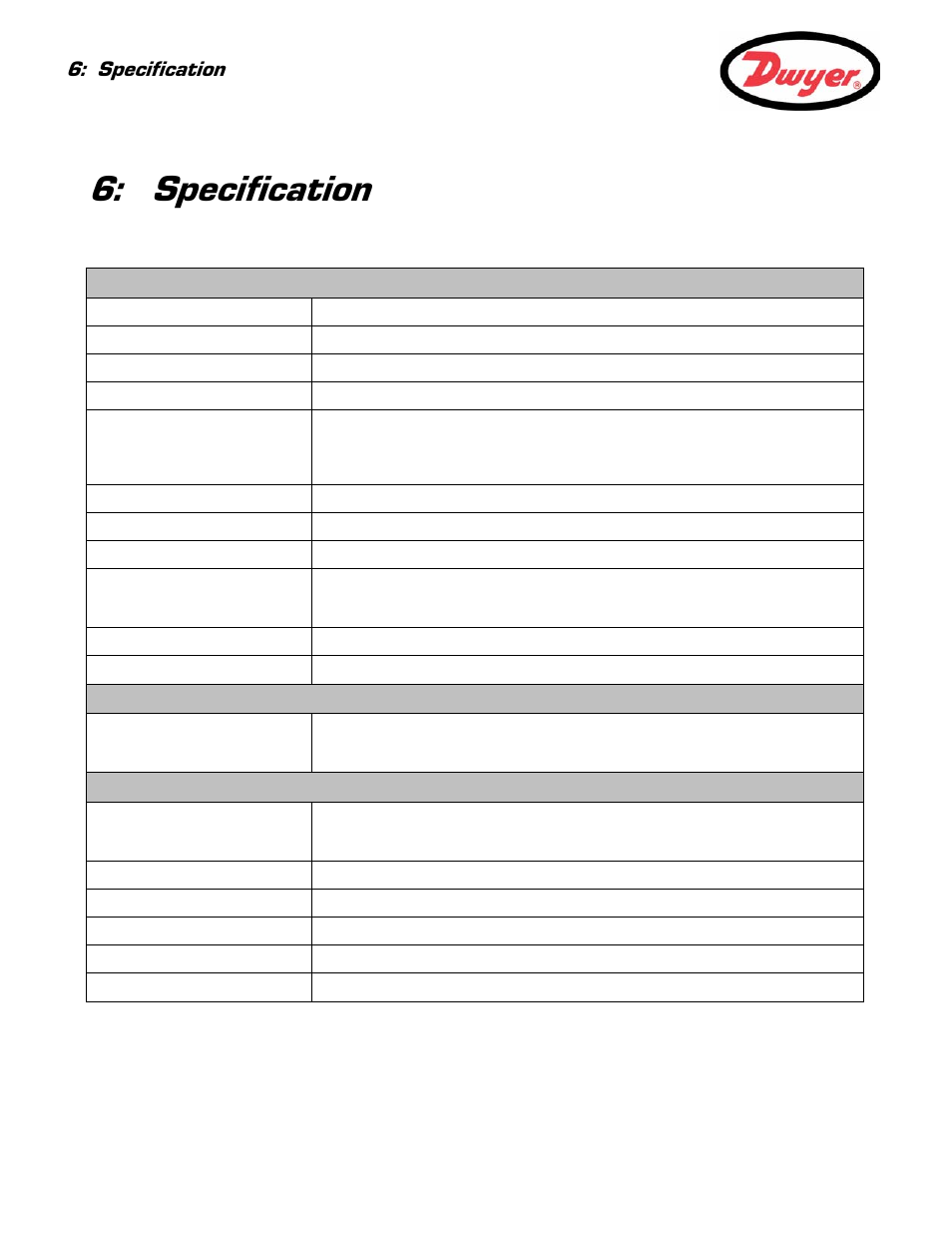 Specification, Specification 50 | Dwyer Series PUF User Manual | Page 54 / 57
