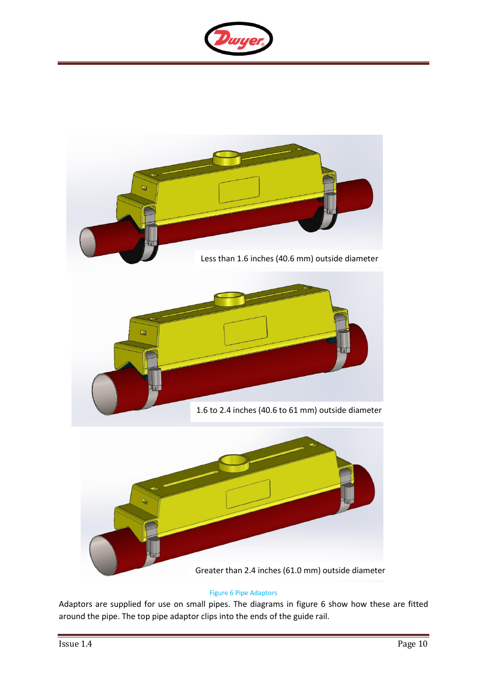 Adaptors for small pipes, F - ufm, 3 adaptors for small pipes | Dwyer UFM User Manual | Page 10 / 28